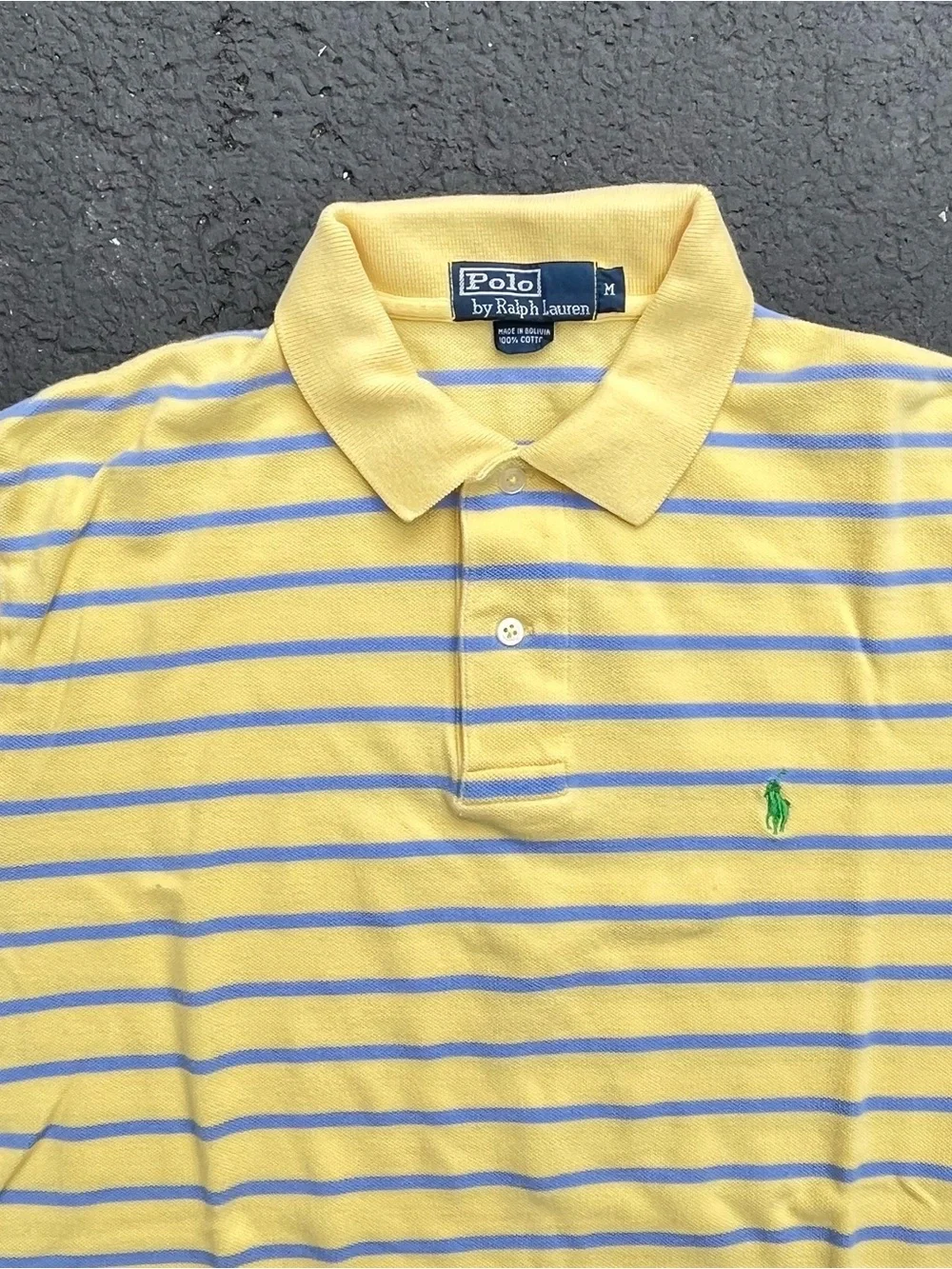Polo Ralph Lauren classic yellow and blue striped short-sleeve polo shirt Size M